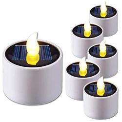 Gedengni 6 Pieces Warm White Flame Solar Power LED Light Candles - Electronic Solar LED Lamp Nightlight - Plastic Flameless Solar Energy Candle for Outdoor Camping Emergency
