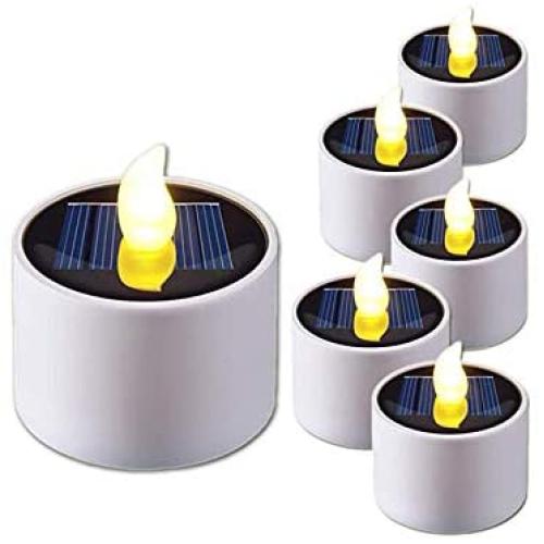 Gedengni 6 Pieces Warm White Flame Solar Power LED Light Candles - Electronic Solar LED Lamp Nightlight - Plastic Flameless Solar Energy Candle for Outdoor Camping Emergency