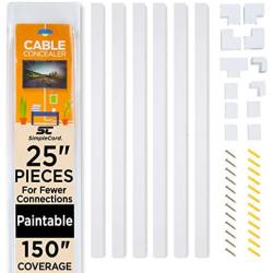 Simple Cord Cable Concealer On-Wall Cord Cover Raceway Kit - Cable Management System to Hide Cables, Cords, or Wires - Cord Organizer for Wall Mounted TVs and Computers at Home or in The Office