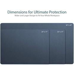 Leather Desk Pad 32'' x 17'', Vine Creations Office Desk Mat Waterproof Dark Blue/Gray, Smooth PU Leather Mouse Pad Writing Surface, Top of Desks Protector, Dual-Sided Blotter Accessories Decor