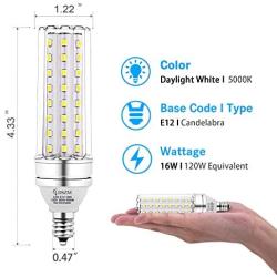 E12 LED Bulbs, 16W LED Candelabra Bulb 120 Watt Equivalent,1400lm, Decorative Candelabra Base E12 Non-Dimmable LED Chandelier Bulbs, Daylight White 5000K, LED Corn Lamp, Pack of 4