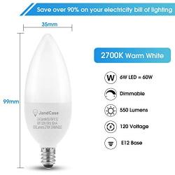 JandCase Candelabra Light Bulb, 6W (60W Equivalent), E12 Candle Bulbs, Warm White 2700K, Decorative Type B LED Bulb, Dimmable Candelabra Lights for Ceiling Fan, Chandelier, 8 Pack