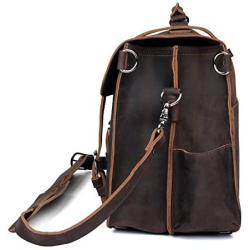 Polare Mens Full Grain Leather 16 Briefcase Shoulder Messenger Bag Fit 15.6 Laptop