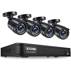 ZOSI H.265+1080p Home Security Camera System,8 Channel 5MP-Lite CCTV DVR with 4 x 1920TVL Weatherproof Surveillance Bullet Camera Outdoor/Indoor with 80ft Night Vision,Remote Access, Motion Alerts