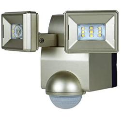 LB1870CH700 Lumen Battery Operated Ultra Bright LED Motion Security, Motion Sensor, Motion Activated Flood Light, Wall or Eave Mount Twin Head includes L-bracket for easy mounting Champaign finish