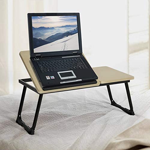 HouseInBox Wooden Laptop Desk, Separated Bed Tray Lap Desk Table, Adjustable Angle Desktop with Foldable Metal Legs, 25.5 x 11.8 Inch (Black)