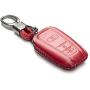 Vitodeco Genuine Leather Remote Key Fob Case Cover Protector with Key Chain for 2019 Toyota Corolla Hatchback, Avalon, Camry, Prius, C-HR (3 Buttons, Red)