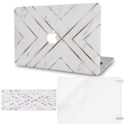 LuvCase 3 in 1 Laptop Case Compatible with Old MacBook Pro 13'' (CD Drive, 2008-2012) A1278 Hard Shell Cover, Matching Keyboard Cover & Screen Protector (White Marble Gold Stripes)