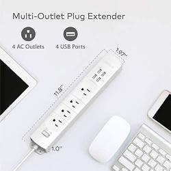 Power Strip Flat Plug, TROND Surge Protector with 4 Outlets & 4 USB Ports, 3ft Short Cord, Wall Mount, Compact and Slim for Home Office Desktop Nightstand Kitchen, White
