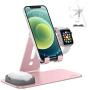 OMOTON Adjustable Apple Watch Stand, Triunity Charging Dock For iWatch, AirPod and iPhone 11/XR/XS/6/7/8 Plus/12 Pro Max, Original Apple Watch Magnetic Charging Cable Required, Rose Gold
