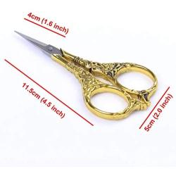 BIHRTC Vintage European Style Scissors Stainless Steel for Cross Stitch Cutting Embroidery Sewing Handcraft Craft Art Work DIY Tool(Gold)