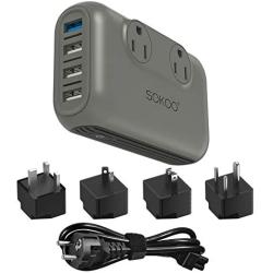 SOKOO 200-Watt 220V to 110V Converter, Step Down Voltage Converter, International Power Converter/Travel Adapter- Use for EU/UK/AU/US/India More Than 150 Countries, USB Quick Charger 3.0 Grey