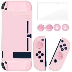 BRHE Dockable Switch Protective Case Cover for Nintendo Switch Joy-Con Controllers with Glass Screen Protector, Anti-Scratch Shock-Absorption Grip Cover - Pink