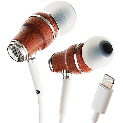 Symphonized NRG MFI Earbuds, Certified Lightning Earbuds Compatible with Apple iPhone/iPad/iPod, Premium Genuine Bubinga Wood in-Ear Noise Isolating Earphones, Stereo Wired Headphones (White)