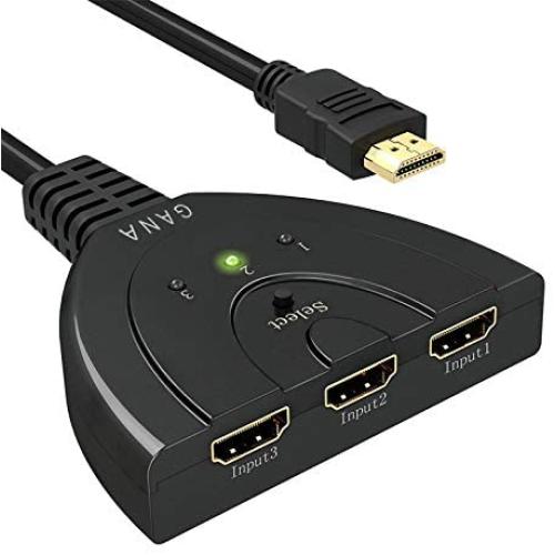 HDMI Switch,GANA Gold Plated 3-Port HDMI Switcher,Splitter, Supports Full HD1080p, 3D with High Speed Pigtail Cable