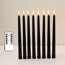 Datomarry Pack of 12 Black Base Flickering Flameless Taper Candles with Remote and Timer,11 inch Yellow Glow Plastic Battery Powered Realistic Christmas Candles Lights