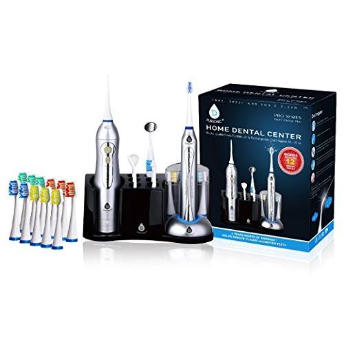 Pursonic S625 Rechargeable Sonic Toothbrush and Rechargeable Water Flosser with 12 Brush Heads