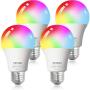 Smart WiFi Alexa Light Bulb, Peteme Led RGB Color Changing Bulbs, Compatible with Alexa, Siri, Echo, Google Home (No Hub Required), E26 A19 60W Multicolor (4 Pack)