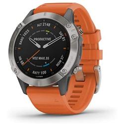 Garmin fenix 6 Sapphire, Premium Multisport GPS Watch, Features Mapping, Music, Grade-Adjusted Pace Guidance and Pulse Ox Sensors, Titanium with Orange Band