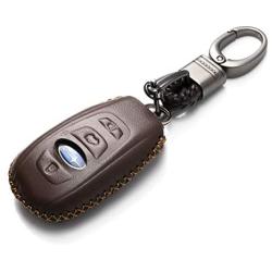 Vitodeco Leather Keyless Remote Smart Key Fob Case Cover with a Key Chain for 2014-2021 Subaru Forester, Impreza, Outback, WRX, BRZ, XV Crosstrek (4-Button, Brown)