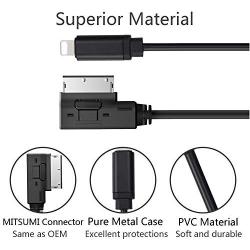 AMI MMI AUX Adapter Cable Compatible with Audi MMI 3G and iPhone/iPod,Music Interface Full Stereo Sound Audio Transit and Charging Connection Cord,Not Compatible CAN (Concert and Symphony radios)
