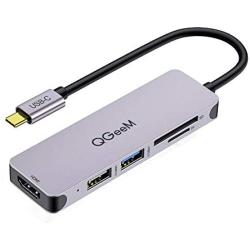 USB C Hub,QGeeM 5 in 1 USB C to HDMI Adapter 4k Multiport,USB C to USB 3.0,Type C Card Readers Compatible with MacBook Pro 13/15 Surface Go, USB C Adapter