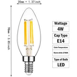 E14 LED Bulb, Dimmable with Dimmer Switch, 110v, 300 Lumens, 2700k, 4w, 40w Equivalent, Best Replacement for Halogen and Incandescent Bulb, Candelabra LED Bulbs, 10 Pack