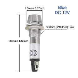 VictorsHome Indicator Light 12V DC Blue 5/16 Inch 8mm Metal Shell Panel Mount Signal Pilot Dash Directional Lights 5 Pack