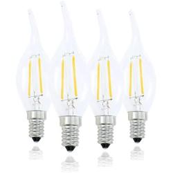 Lamsky E14 European Base LED Filament Candle Light Bulb,2W 2700K Warm White 200LM,C35 Bent Tip Flame Shape,20W Incandescent Equivalent,Non-dimmable,4 Pack