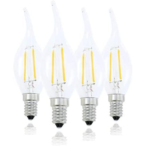 Lamsky E14 European Base LED Filament Candle Light Bulb,2W 2700K Warm White 200LM,C35 Bent Tip Flame Shape,20W Incandescent Equivalent,Non-dimmable,4 Pack
