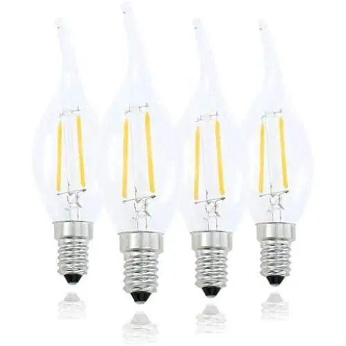 Lamsky E14 European Base LED Filament Candle Light Bulb,2W 2700K Warm White 200LM,C35 Bent Tip Flame Shape,20W Incandescent Equivalent,Non-dimmable,4 Pack