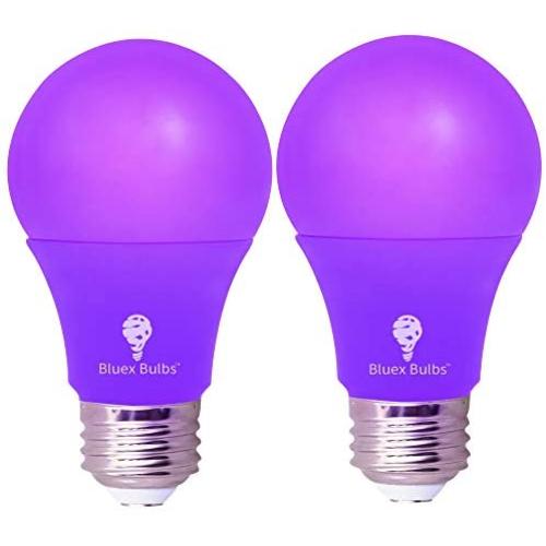 2 Pack BlueX LED A19 Purple Light Bulb - 9W (60Watt Equivalent) - E26 Base LED Purple Bulb, Party Decoration, Porch, Home Lighting, Holiday Lighting, Decorative Illumination (Purple)