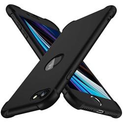 ORETECH Designed for iPhone SE 2020 Case with[2 x Tempered Glass Screen Protector] 360° Full Body Protection Cover Hard PC Soft Rubber Silicone for iPhone SE 2nd Generation (2020)-4.7- Black