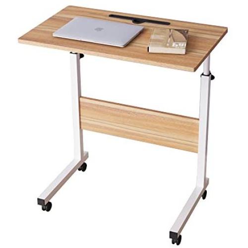 DlandHome 23.6 Inches Medium Size Mobile Side Table, Adjustable Movable w/Tablet Slot & Wheels, Portable Laptop Stand for Bed Sofa, D-05#3-60O, Oak, 1 Pack
