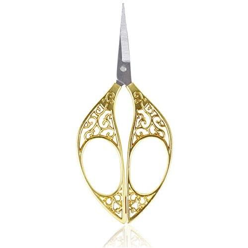 BIHRTC 4.4 Inch Sewing Scissors Small Stainless Steel Sharp Tip Embroidery Scissors DIY Tools Dressmaker Shears Scissors for Sewing Needlepoint Household Crafting Office Art Work Gold Scissors
