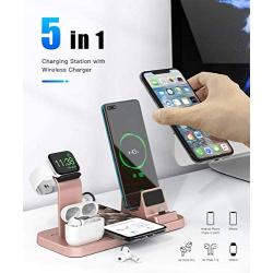 Sixmas Wireless Charger, 5 in 1 Wireless Charging Station for iPhone Samsung, USB C Dock Station for Android Phones, Charging Stand for Apple Watch SE and Series 6 5 4 3 2 1 AirPods Pro 2 1
