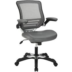 Modway Edge Mesh Back and White Vinyl Seat Office Chair With Flip-Up Arms - Computer Desks in Gray