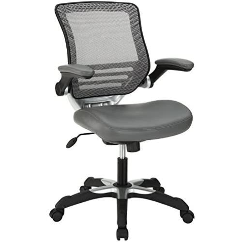 Modway Edge Mesh Back and White Vinyl Seat Office Chair With Flip-Up Arms - Computer Desks in Gray