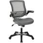 Modway Edge Mesh Back and White Vinyl Seat Office Chair With Flip-Up Arms - Computer Desks in Gray