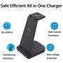 3 in 1 Wireless Charging Station, Phone Wireless Charger Stand Watch Charger Stand Compatible with iPhone 12 11 Pro Pro Max X XR XS 8 Samsung Galaxy S20+ S10 S9 iWatch 6/5/4/3/2 Airpods 2/Pro (Black)