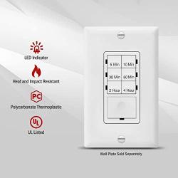 ENERLITES 4-Hour Countdown Timer Switch, 5-10-30-60 Min, 2-4 Hour, For Bathroom Fans, Heaters, Lights, LED Indicator, 120VAC 800W, No Neutral Wire Required, UL Listed, HET06-J-W, White