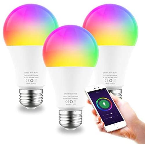 Smart Light Bulb E26 9W WiFi Color Changing LED Bulbs Work with Alexa Google Home, Tunable White 2700-6500K Dimmable RGB Lighs Bulb, A19 900Lm, No Hub Required (3 Pack)