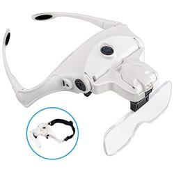 BIJIA Head Magnifier-USB Rechargeable LED Illuminated Head Mount Magnifying Glass with Headband,2 LED Light,5 Interchangeable Lens for Jewelry Loupe,Crafts,Electronics Repair,Hobby,Eyelash Extension