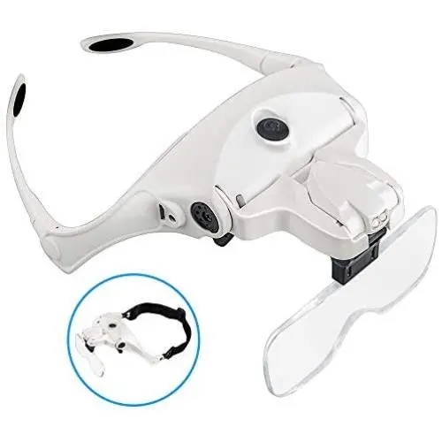 BIJIA Head Magnifier-USB Rechargeable LED Illuminated Head Mount Magnifying Glass with Headband,2 LED Light,5 Interchangeable Lens for Jewelry Loupe,Crafts,Electronics Repair,Hobby,Eyelash Extension
