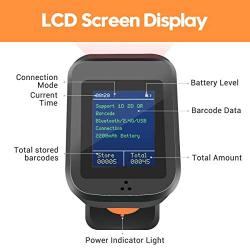 Tera 1D 2D QR Barcode Scanner Wireless with Display Screen, Charging Base, Works with Bluetooth and 2.4G Wireless, 2200mAh Battery Handheld Barcode Scanner for Supermarket, Warehouse, Library