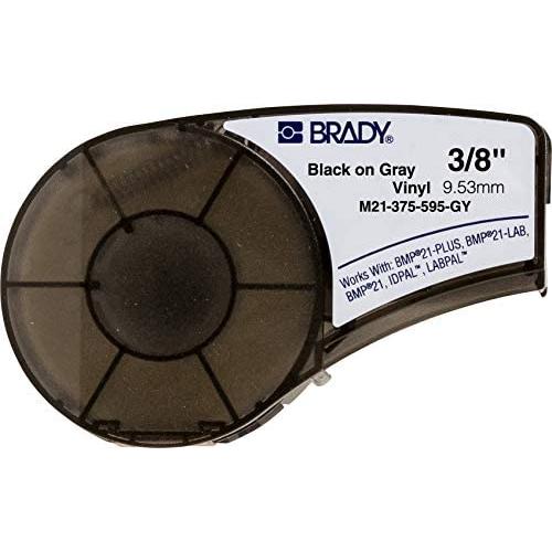 Brady Authentic (M21-375-595-GY) All-Weather Vinyl Label for Indoor/Outdoor Identification, Laboratory and Equipment Labeling, Black on Gray material - Designed for BMP21-PLUS and BMP21-LAB Label Printers, .375'' Width, 21 Length