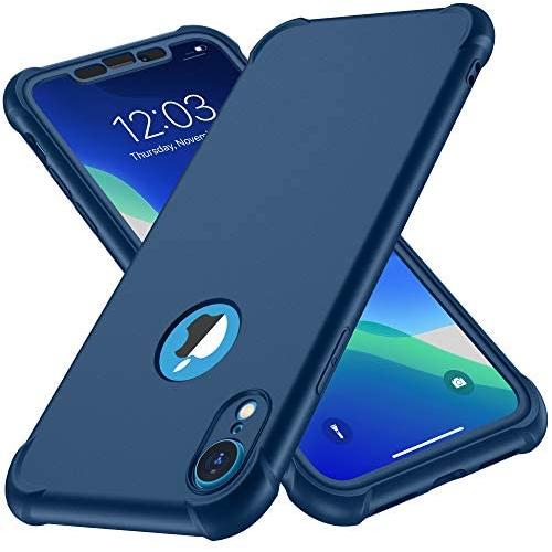ORETECH Designed for iPhone XR Case, with[2 x Tempered Glass Screen Protector] 360 Full Body Shockproof Anti Scratch Protection Cover Hard PC Soft Rubber Silicone Case for iPhone XR 6.1 2018 Blue