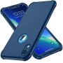ORETECH Designed for iPhone XR Case, with[2 x Tempered Glass Screen Protector] 360 Full Body Shockproof Anti Scratch Protection Cover Hard PC Soft Rubber Silicone Case for iPhone XR 6.1 2018 Blue