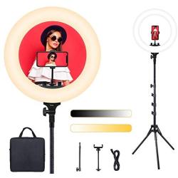Ring Light, ESDDI 18inch Dimmable Brightness Bicolor 3000K-6500K Led Ring Light with Stand and Phone Holder, Soft Tube, Carrying Bag for Camera, Smartphone, YouTube, Vlog, Makeup, Portrait Shooting