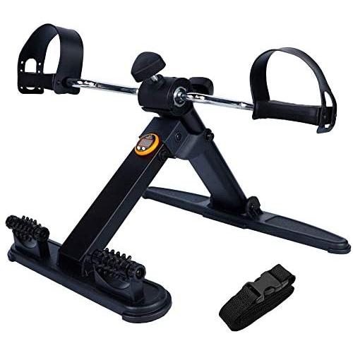 Hausse Folding Exercise Peddler Portable Pedal Exerciser for Legs and Arms, with 2 Massage Rollers, Upgrade Medical Folding Pedal Exerciser with Electronic Display, Black